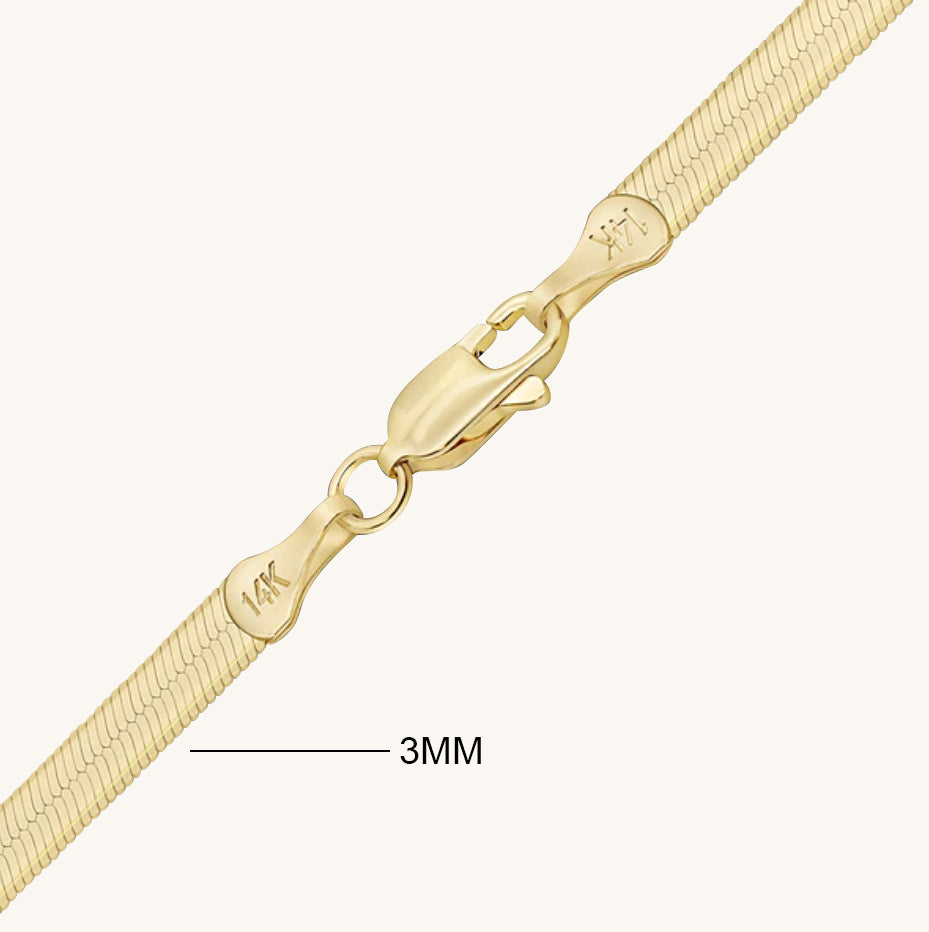 The width of this chain is 3 millimeters. This 3 millimeter chain is available in 16 inch length and 18 inch length with an adjustable lobster style clasp. This specific photo shows the 3 millimeter chain labeled with the text "3 millimeters" to compare to the next photo which shows the 4 millimeter chain labeled with the text "4 millimeters."